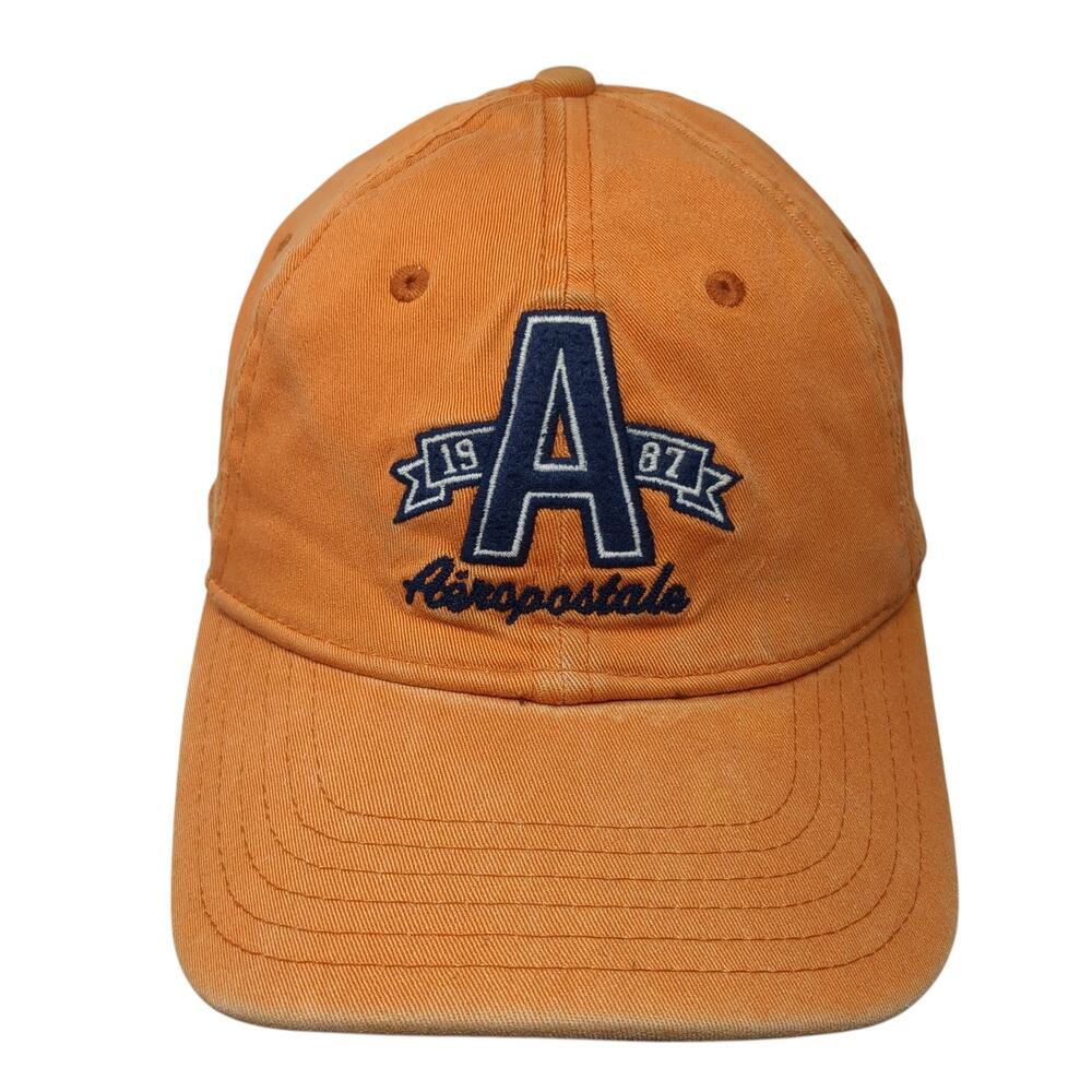 Aeropostale 1987 Fitted Hat Orange Medium Embroidered A-Flex 6 Panel